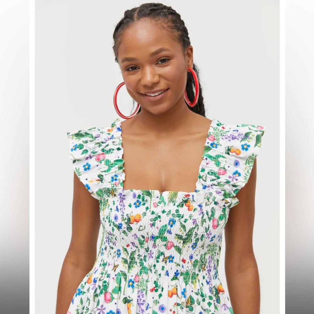 Hill House White Floral Ruffled Smocked Midi Dress - Picture 2 of 5